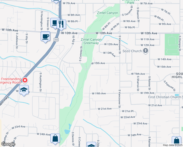 map of restaurants, bars, coffee shops, grocery stores, and more near Spirit of America Trail in Kennewick