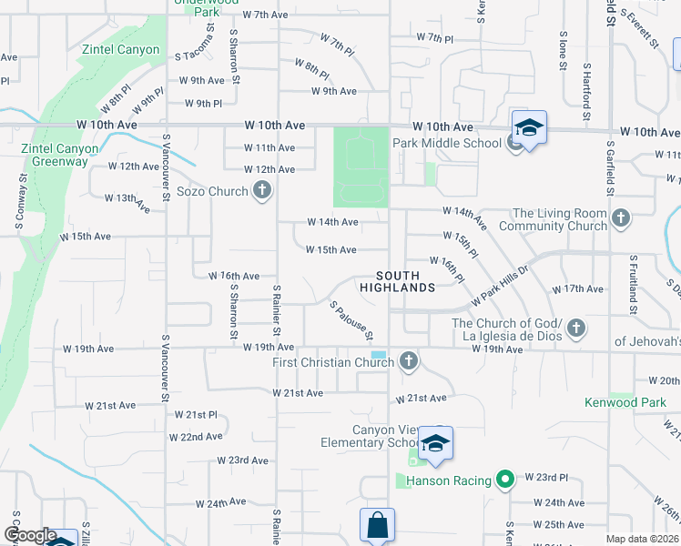 map of restaurants, bars, coffee shops, grocery stores, and more near 1514 West 16th Avenue in Kennewick