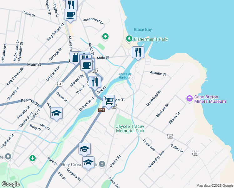 map of restaurants, bars, coffee shops, grocery stores, and more near 12 Rochelle Street in Glace Bay