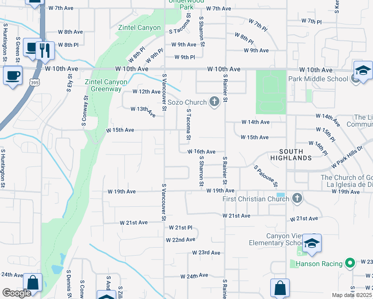 map of restaurants, bars, coffee shops, grocery stores, and more near 1918 West 16th Avenue in Kennewick