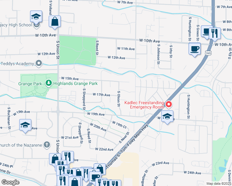 map of restaurants, bars, coffee shops, grocery stores, and more near 3800 West 17th Avenue in Kennewick