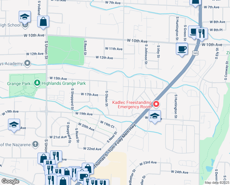 map of restaurants, bars, coffee shops, grocery stores, and more near 3711 West 16th Place in Kennewick