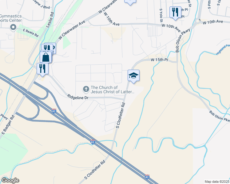 map of restaurants, bars, coffee shops, grocery stores, and more near 1883 South Fescue Street in Kennewick