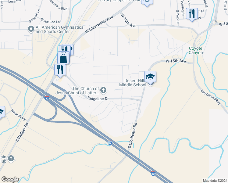 map of restaurants, bars, coffee shops, grocery stores, and more near 10279 West 18th Court in Kennewick