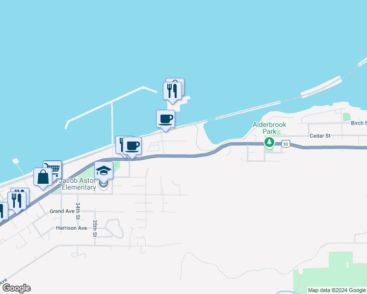 map of restaurants, bars, coffee shops, grocery stores, and more near 4025 Abbey Lane in Astoria