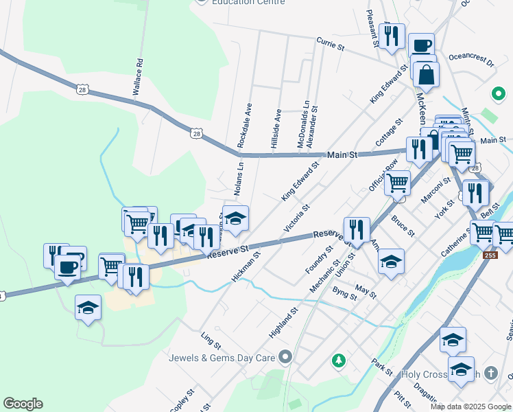 map of restaurants, bars, coffee shops, grocery stores, and more near 63 Concord Street in Glace Bay