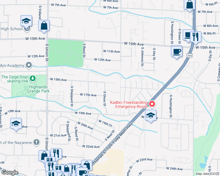 map of restaurants, bars, coffee shops, grocery stores, and more near 3711 West 16th Place in Kennewick