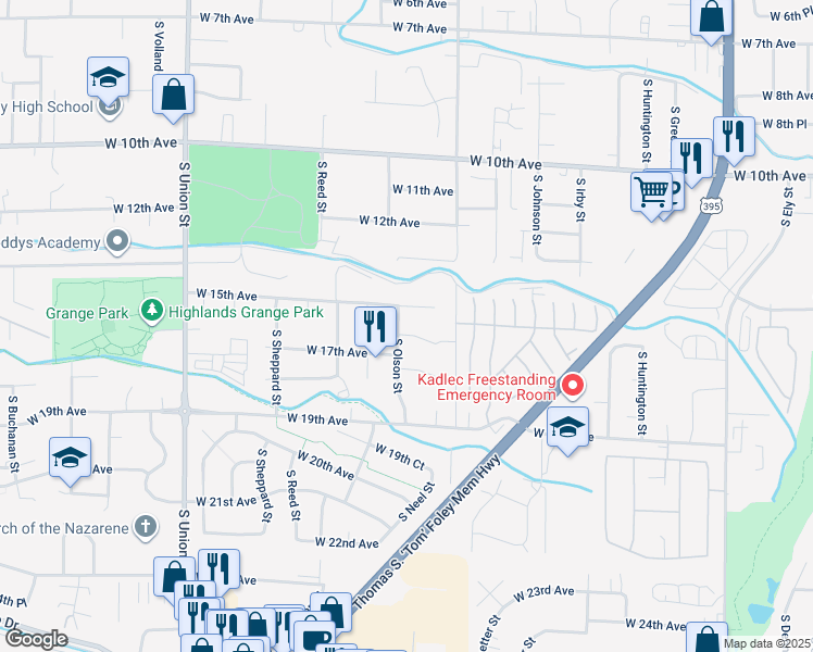 map of restaurants, bars, coffee shops, grocery stores, and more near 3800 West 17th Avenue in Kennewick
