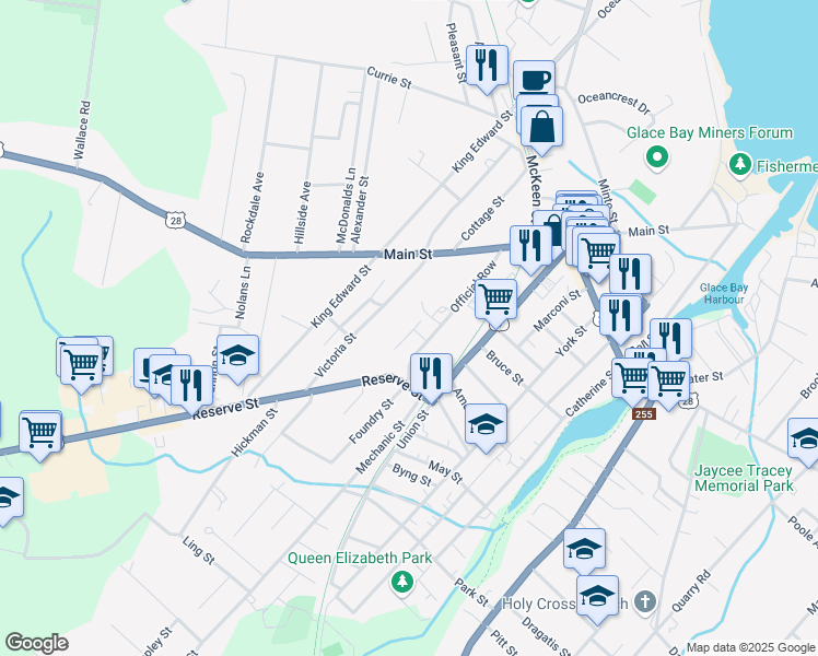 map of restaurants, bars, coffee shops, grocery stores, and more near 7 Winifred Square in Glace Bay