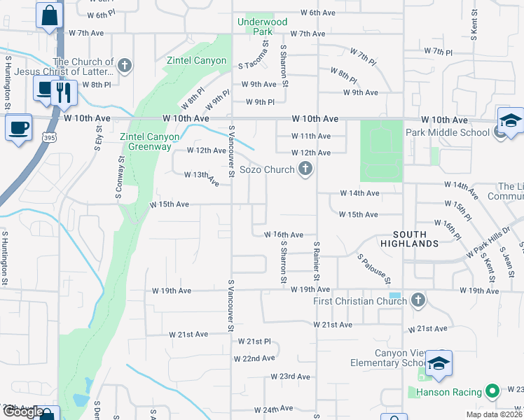 map of restaurants, bars, coffee shops, grocery stores, and more near 1918 West 16th Avenue in Kennewick