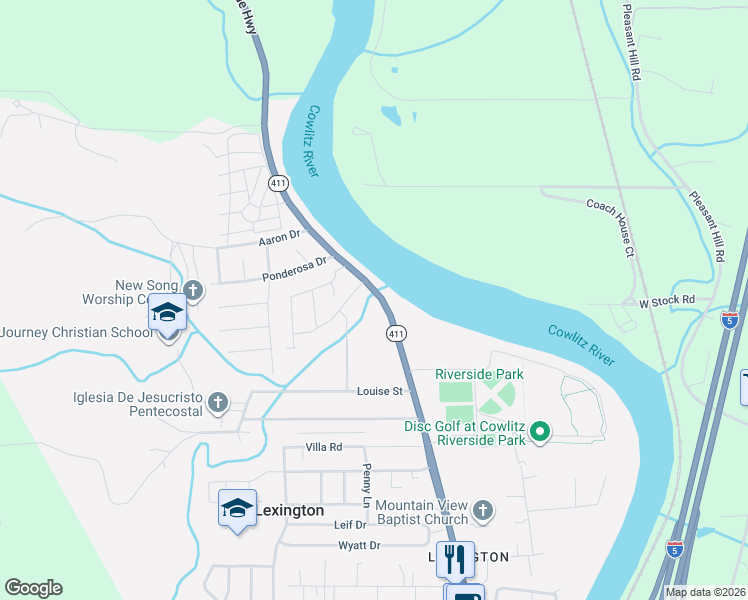 map of restaurants, bars, coffee shops, grocery stores, and more near 1935 Westside Highway in Kelso