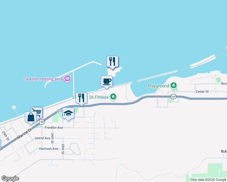 map of restaurants, bars, coffee shops, grocery stores, and more near 3930 Abbey Lane in Astoria