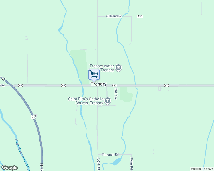 map of restaurants, bars, coffee shops, grocery stores, and more near 1st Avenue in Trenary