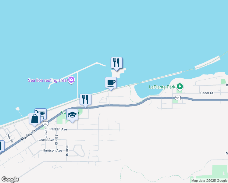 map of restaurants, bars, coffee shops, grocery stores, and more near 3930 Abbey Lane in Astoria