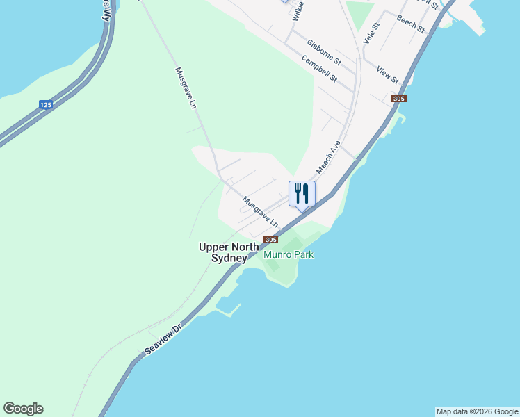 map of restaurants, bars, coffee shops, grocery stores, and more near 95 Meech Avenue in North Sydney