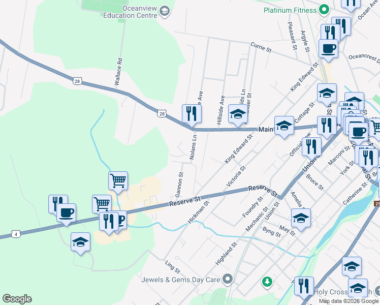 map of restaurants, bars, coffee shops, grocery stores, and more near 82 Nolans Lane in Glace Bay