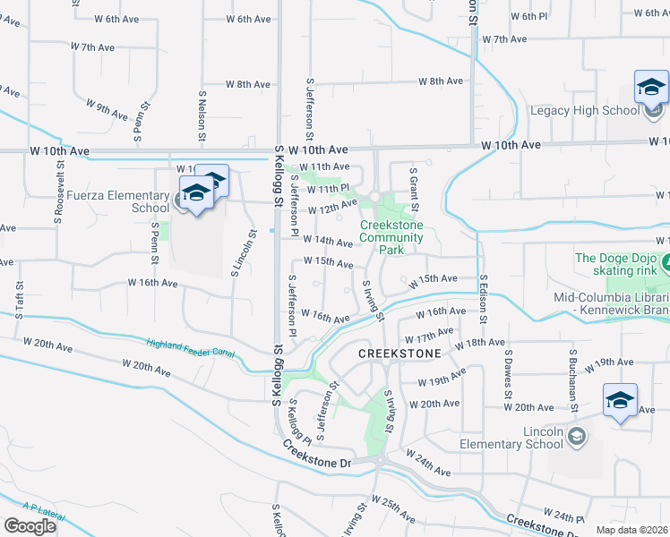 map of restaurants, bars, coffee shops, grocery stores, and more near 5723 West 15th Avenue in Kennewick