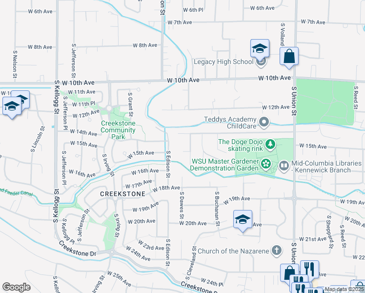 map of restaurants, bars, coffee shops, grocery stores, and more near 5206 West 16th Court in Kennewick