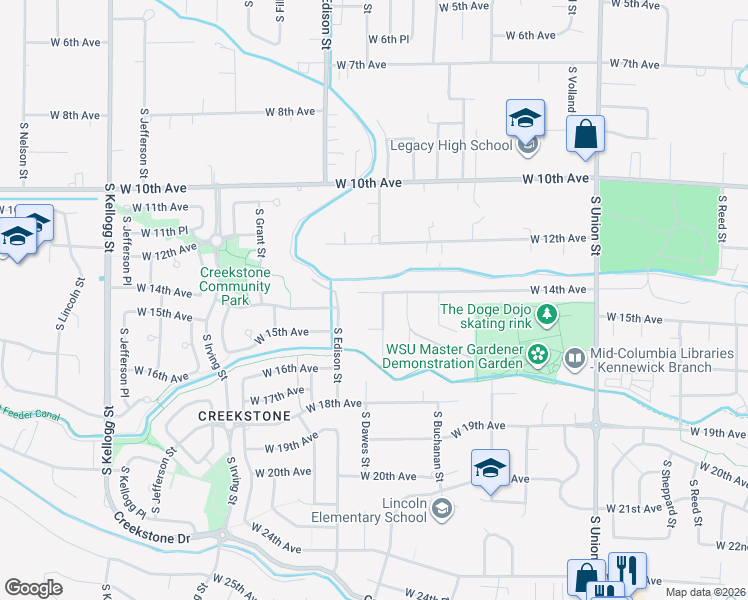map of restaurants, bars, coffee shops, grocery stores, and more near 5206 W 16th Ct in Kennewick