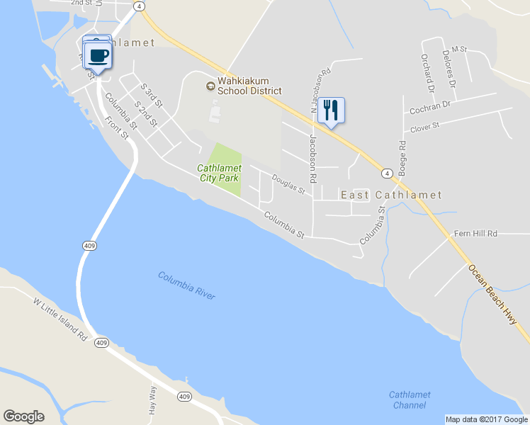 map of restaurants, bars, coffee shops, grocery stores, and more near 530 Columbia Street in Cathlamet