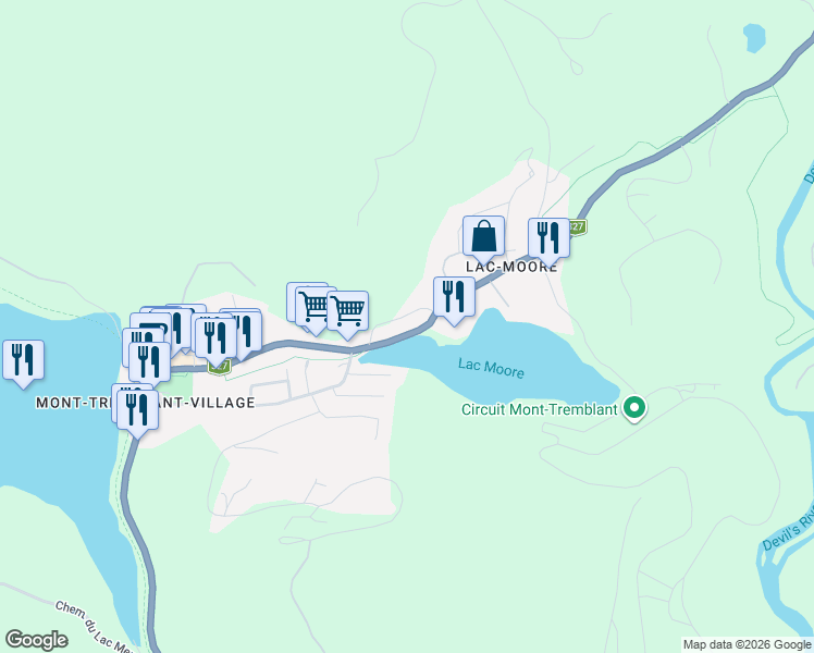 map of restaurants, bars, coffee shops, grocery stores, and more near 2140 Chemin du Village in Mont-Tremblant