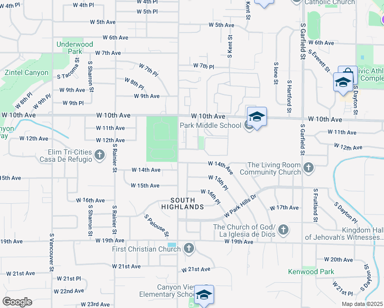 map of restaurants, bars, coffee shops, grocery stores, and more near 1201 South Newport Street in Kennewick