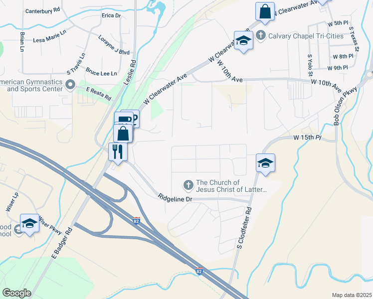 map of restaurants, bars, coffee shops, grocery stores, and more near 1215 South Sandlewood Pr Southeast in Kennewick