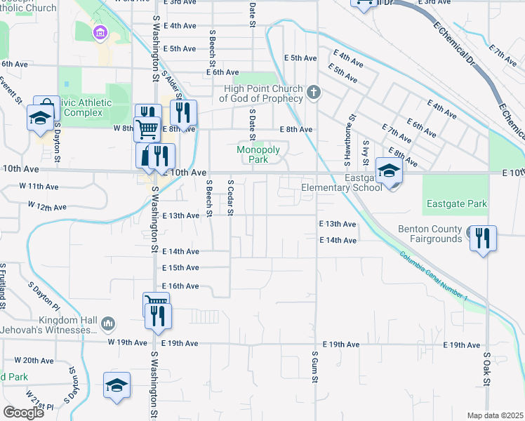 map of restaurants, bars, coffee shops, grocery stores, and more near 402 East 10th Avenue in Kennewick