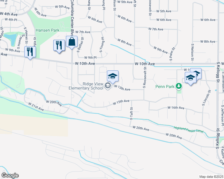 map of restaurants, bars, coffee shops, grocery stores, and more near 7001 West 13th Avenue in Kennewick