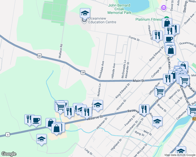 map of restaurants, bars, coffee shops, grocery stores, and more near 830 Main Street in Glace Bay