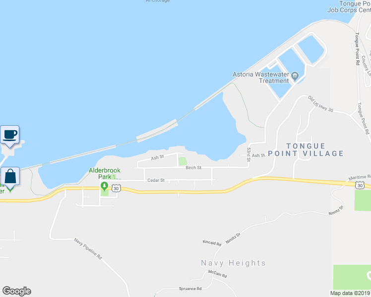 map of restaurants, bars, coffee shops, grocery stores, and more near 4920 Ash Street in Astoria