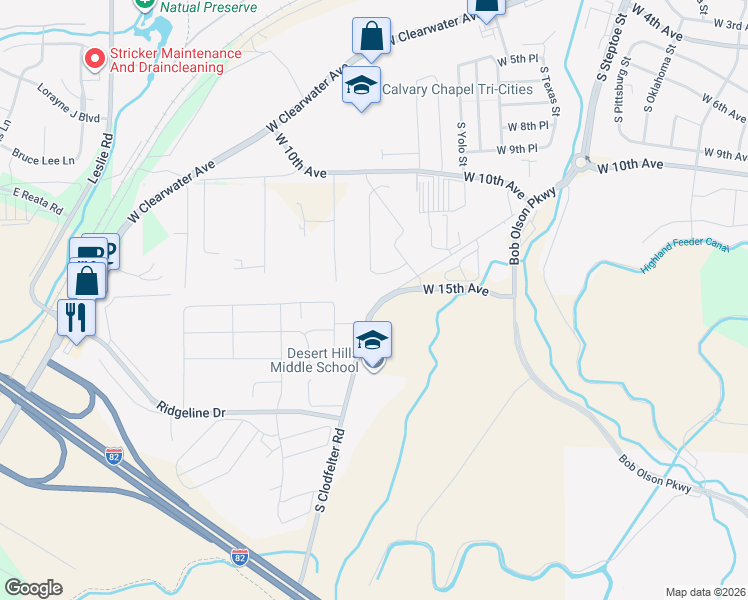 map of restaurants, bars, coffee shops, grocery stores, and more near 1494-1998 S Clodfelter Rd in Kennewick