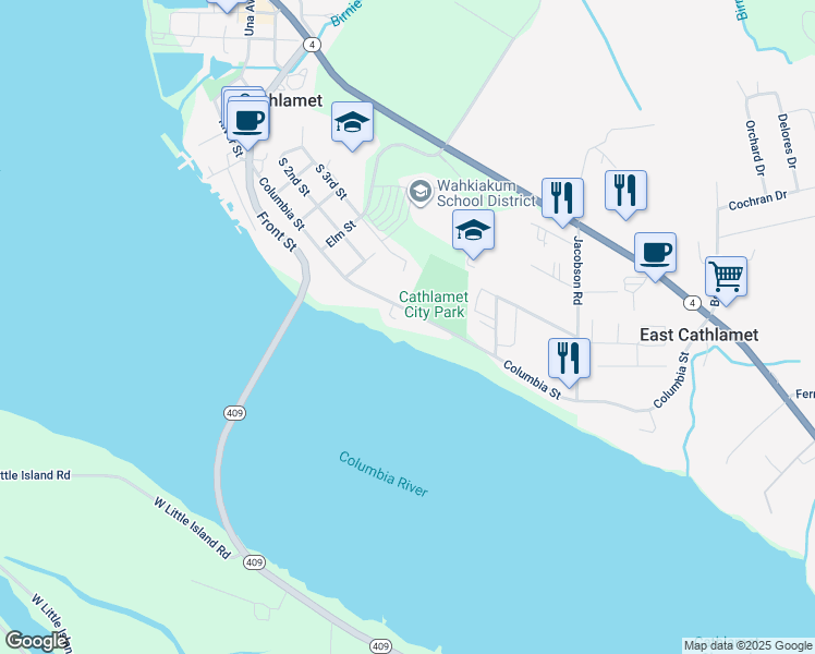 map of restaurants, bars, coffee shops, grocery stores, and more near 610 Columbia Street in Cathlamet