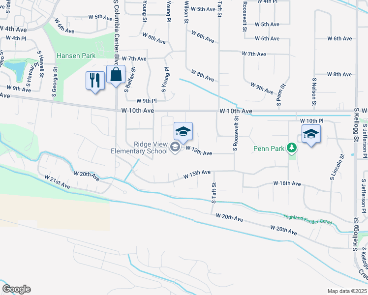 map of restaurants, bars, coffee shops, grocery stores, and more near 7001 West 13th Avenue in Kennewick