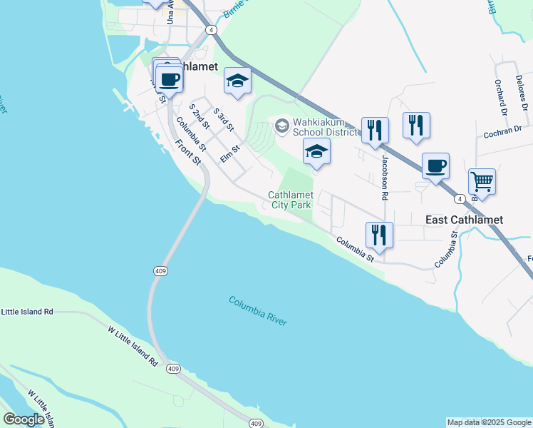 map of restaurants, bars, coffee shops, grocery stores, and more near 610 Columbia Street in Cathlamet