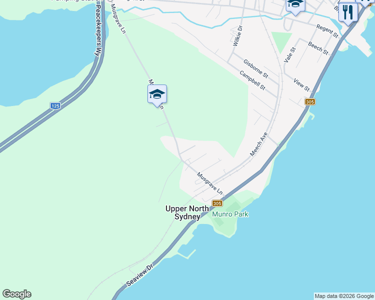 map of restaurants, bars, coffee shops, grocery stores, and more near Collins Drive in North Sydney