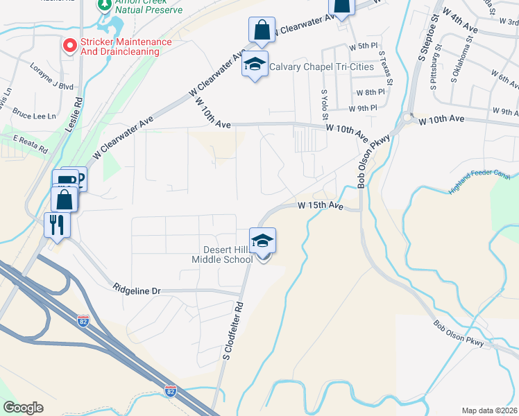 map of restaurants, bars, coffee shops, grocery stores, and more near 1494-1998 S Clodfelter Rd in Kennewick