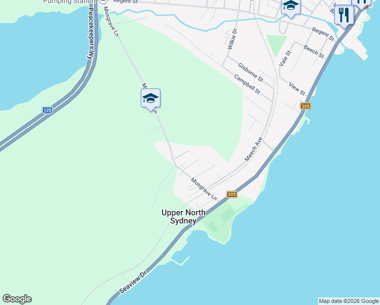 map of restaurants, bars, coffee shops, grocery stores, and more near Collins Drive in North Sydney