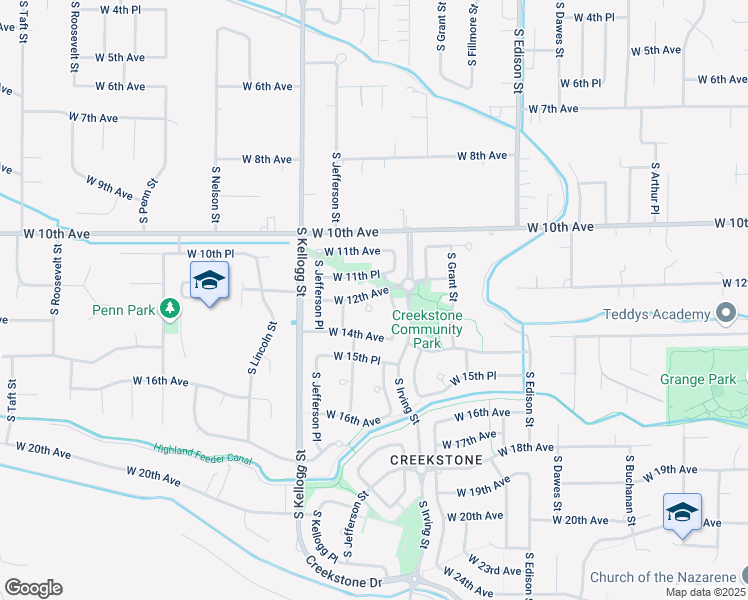 map of restaurants, bars, coffee shops, grocery stores, and more near 1210 South Irving Place in Kennewick