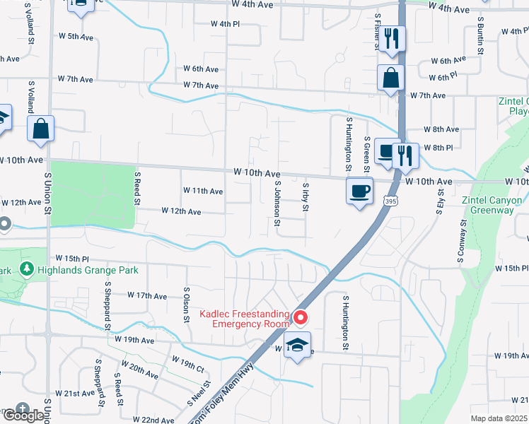 map of restaurants, bars, coffee shops, grocery stores, and more near 3399 West 12th Avenue in Kennewick