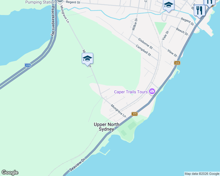 map of restaurants, bars, coffee shops, grocery stores, and more near in North Sydney