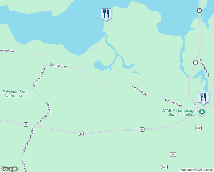 map of restaurants, bars, coffee shops, grocery stores, and more near 23165 Garmisch Road in Cable