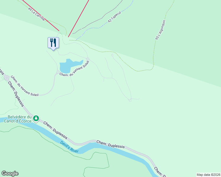 map of restaurants, bars, coffee shops, grocery stores, and more near 135 Allée du Solstice in Mont-Tremblant