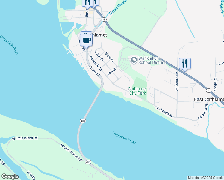 map of restaurants, bars, coffee shops, grocery stores, and more near 530 Columbia Street in Cathlamet