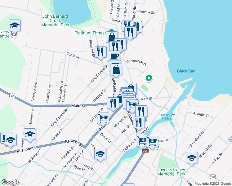 map of restaurants, bars, coffee shops, grocery stores, and more near 40 McKeen Street in Glace Bay