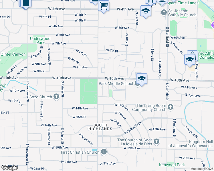 map of restaurants, bars, coffee shops, grocery stores, and more near 1001A South Newport Street in Kennewick