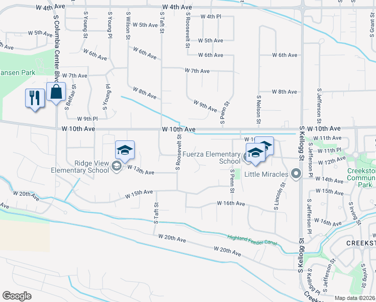 map of restaurants, bars, coffee shops, grocery stores, and more near 2312 West 12th Place in Kennewick