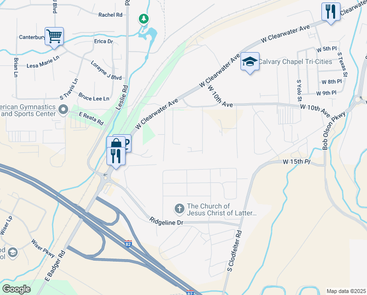 map of restaurants, bars, coffee shops, grocery stores, and more near 1215 South Sandlewood Pr Southeast in Kennewick