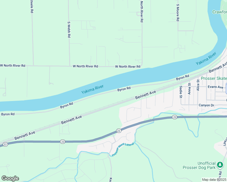map of restaurants, bars, coffee shops, grocery stores, and more near West Byron Road in Prosser