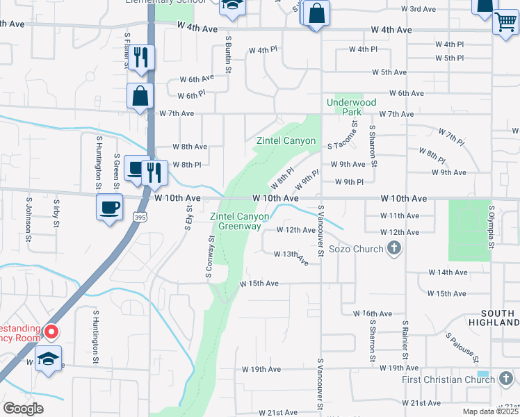 map of restaurants, bars, coffee shops, grocery stores, and more near 1004 South Zillah Court in Kennewick